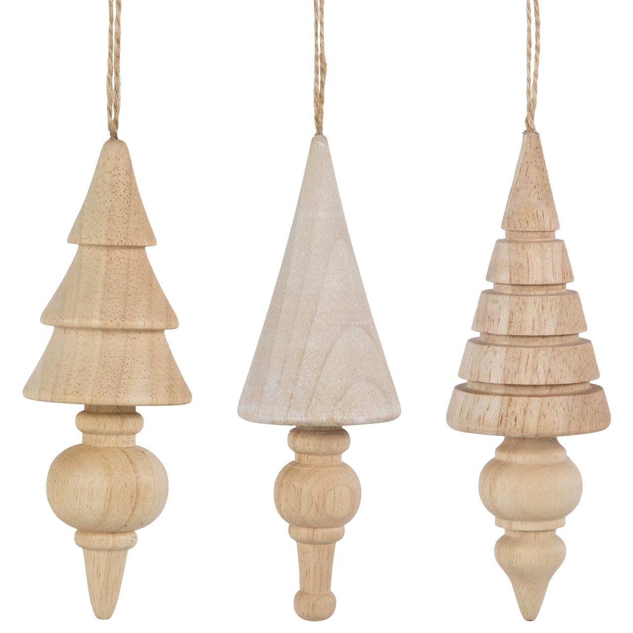 Northlight Set of 3 Natural Trees Wooden Christmas Ornaments 5.5"